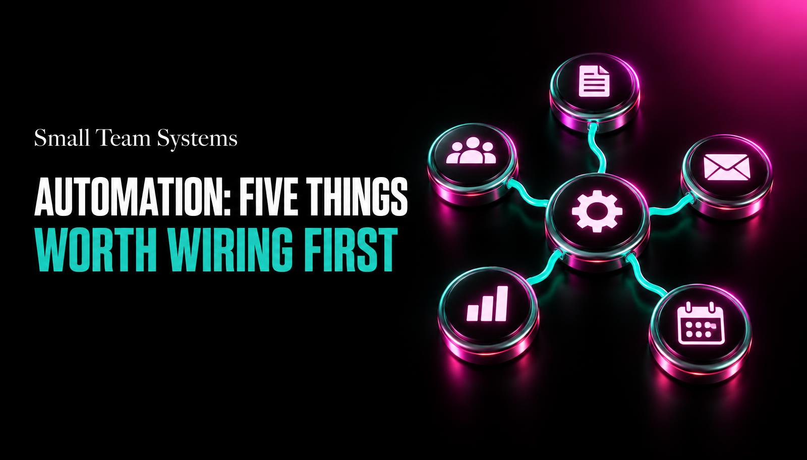 A dark cover showing five glowing icons wired to a central gear.