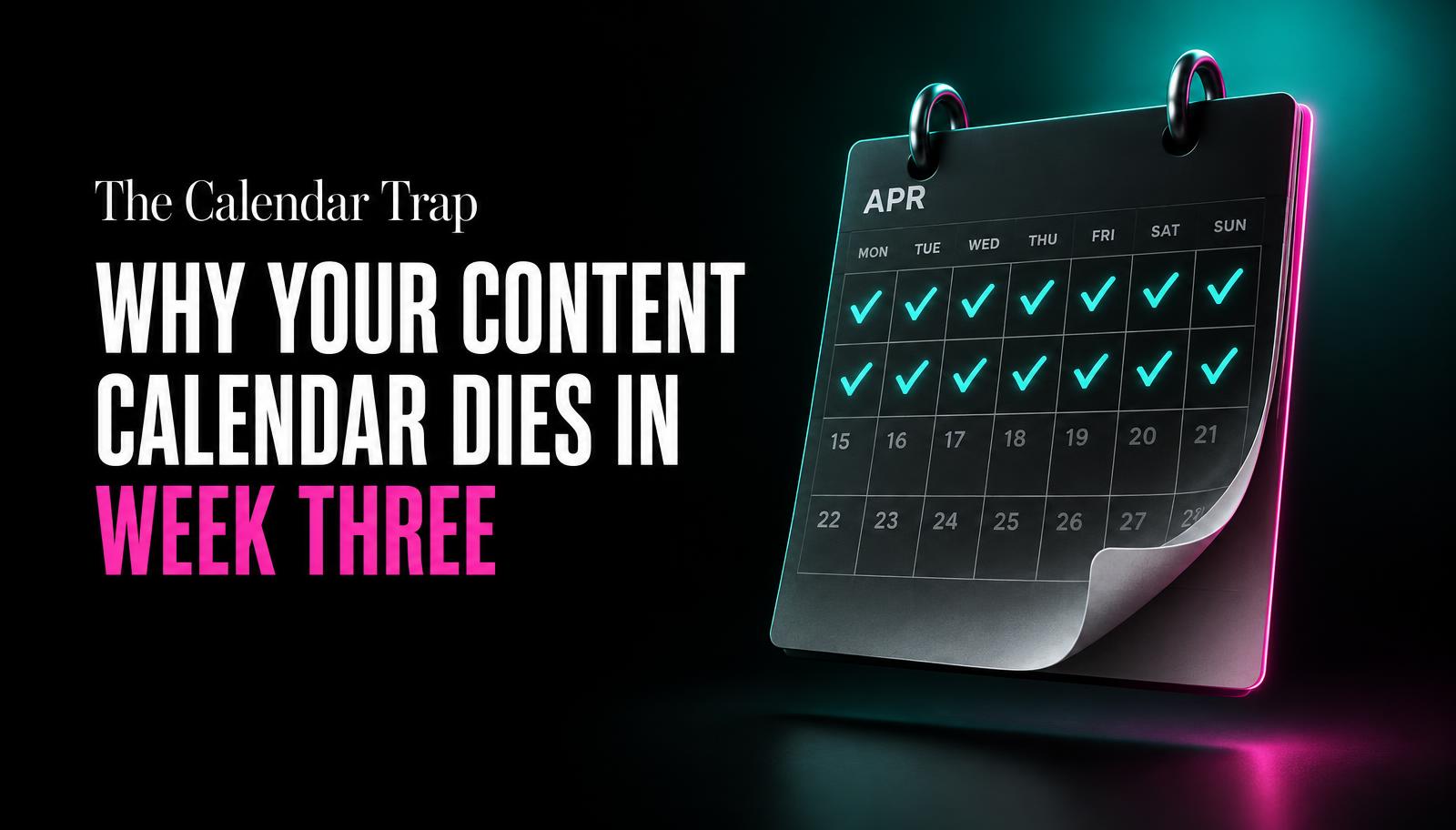 A dark cover showing a calendar with the first two weeks ticked in teal and the rest left blank.