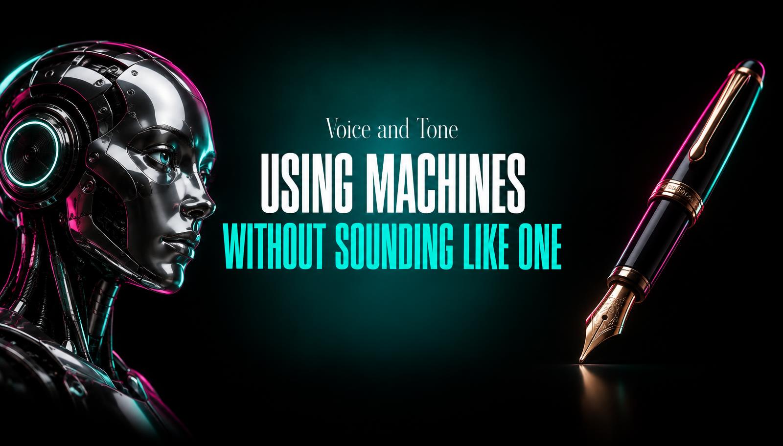 A dark cover showing a chrome robot head facing a fountain pen.